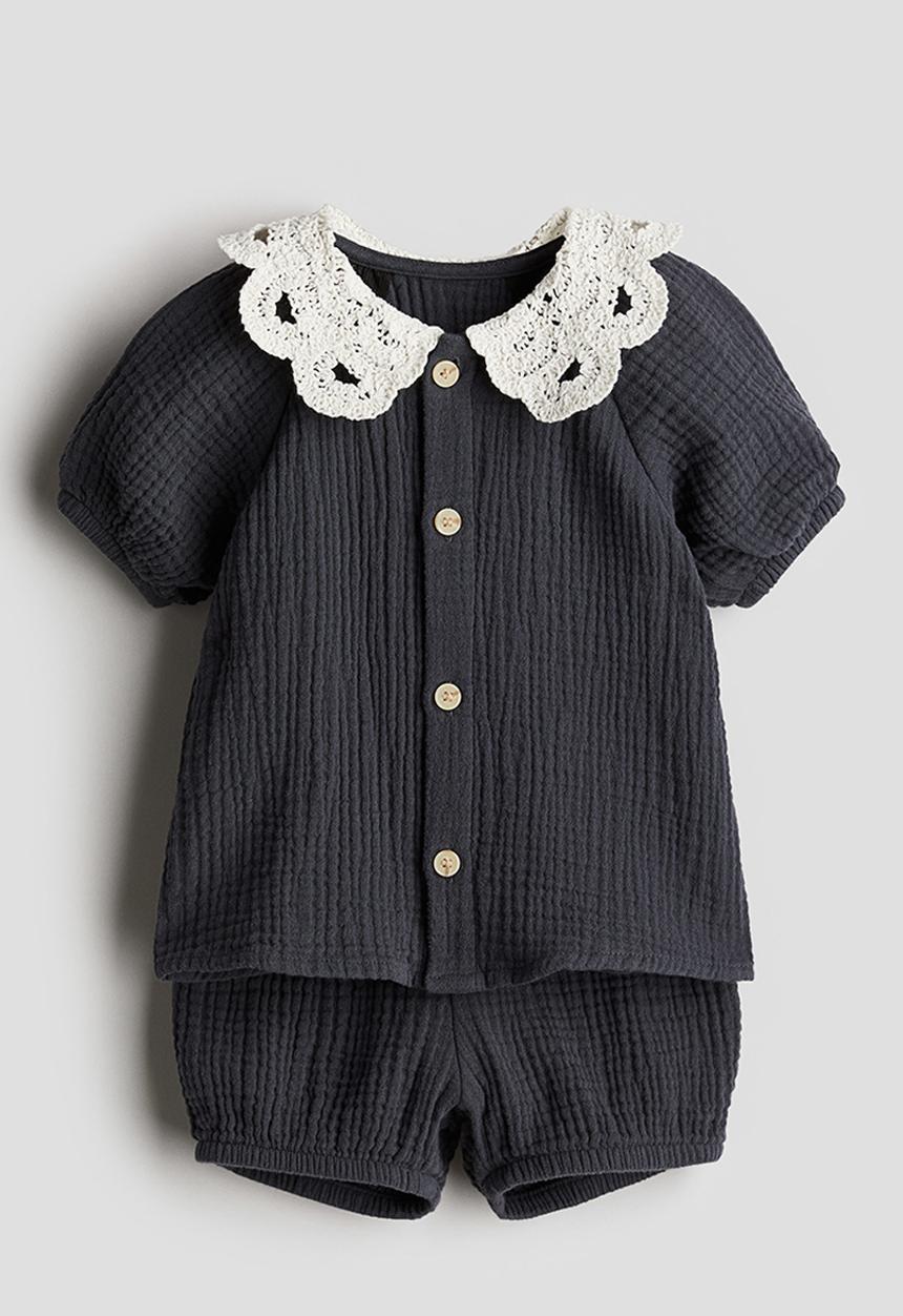 H&M - 2-piece cotton muslin set - dark grey