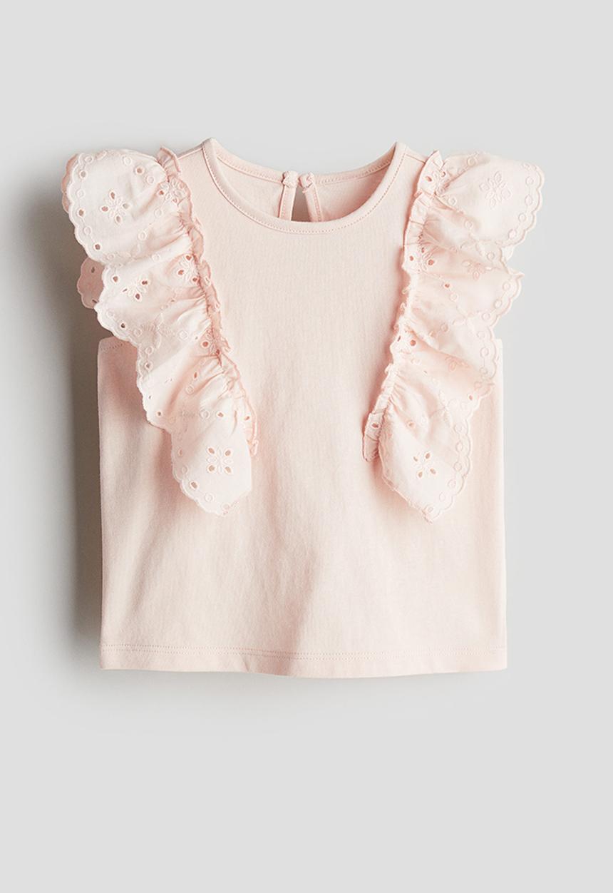 H&M - Frill-trimmed cotton top - light pink