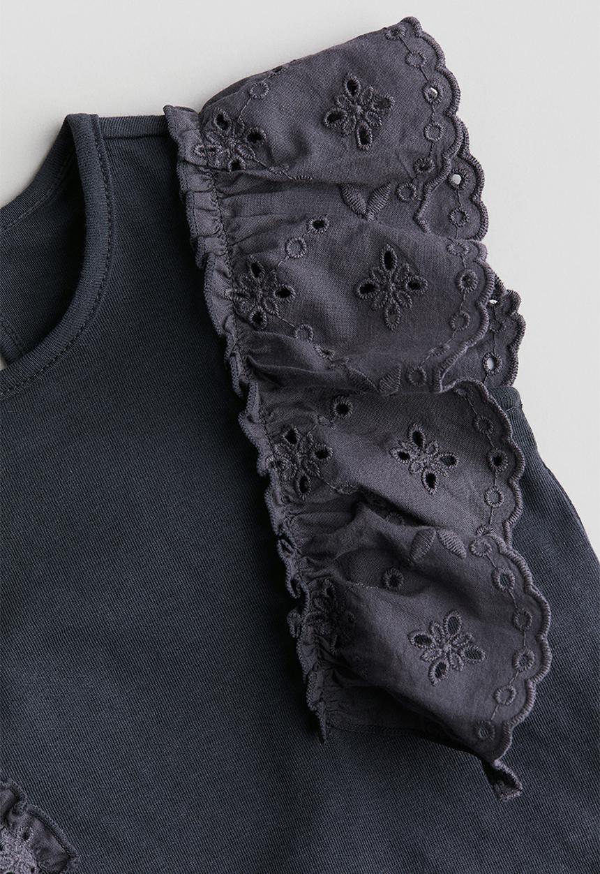 H&M - Frill-trimmed cotton top - dark grey