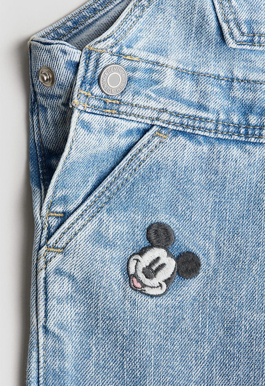 Embroidery-detail denim dungarees - denim blue/mickey mouse - 1238365001