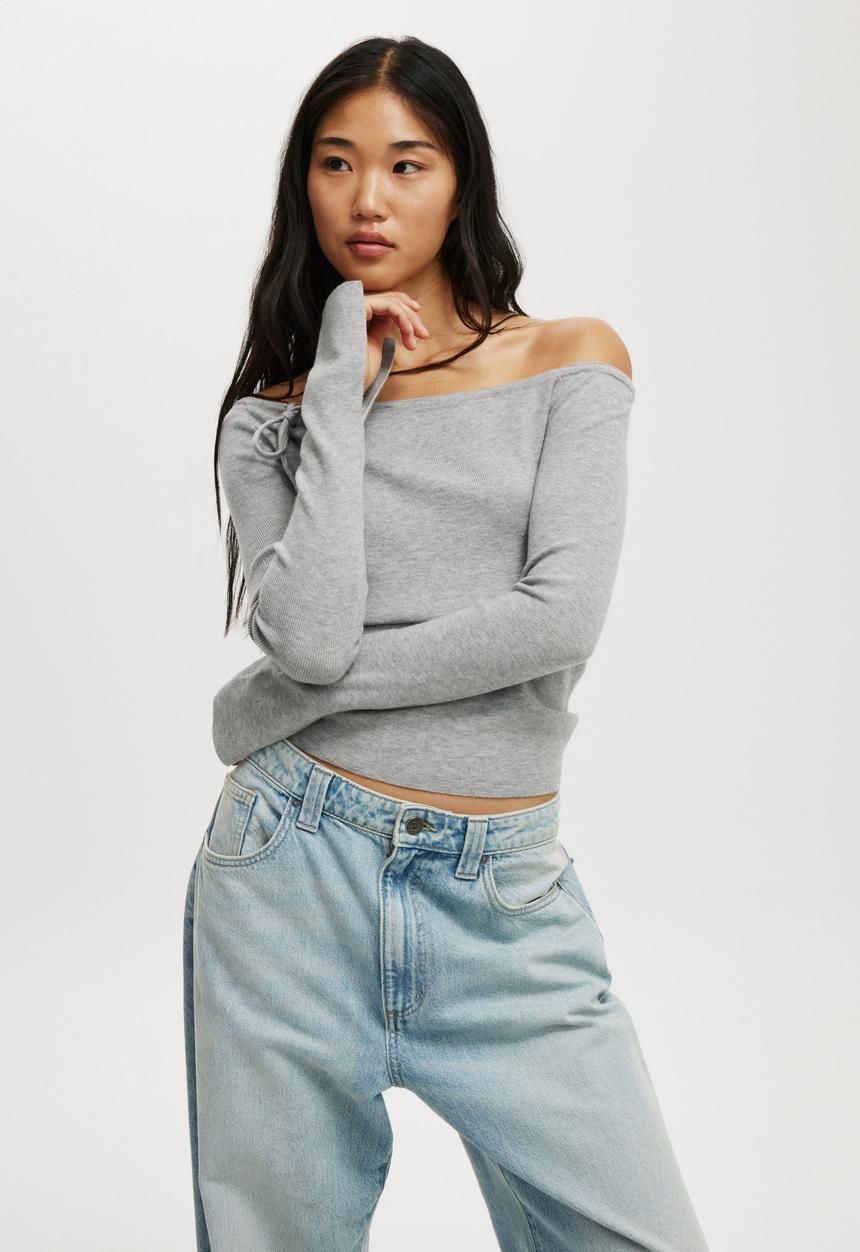 Cotton On - Everfine Asymmetric Long Sleeve Sweater - Grey Marle