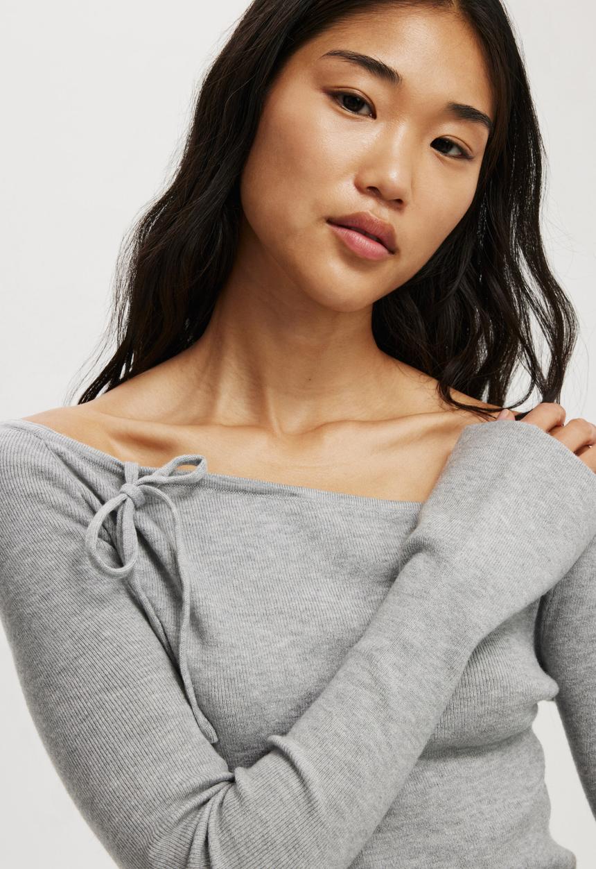 Cotton On - Everfine Asymmetric Long Sleeve Sweater - Grey Marle