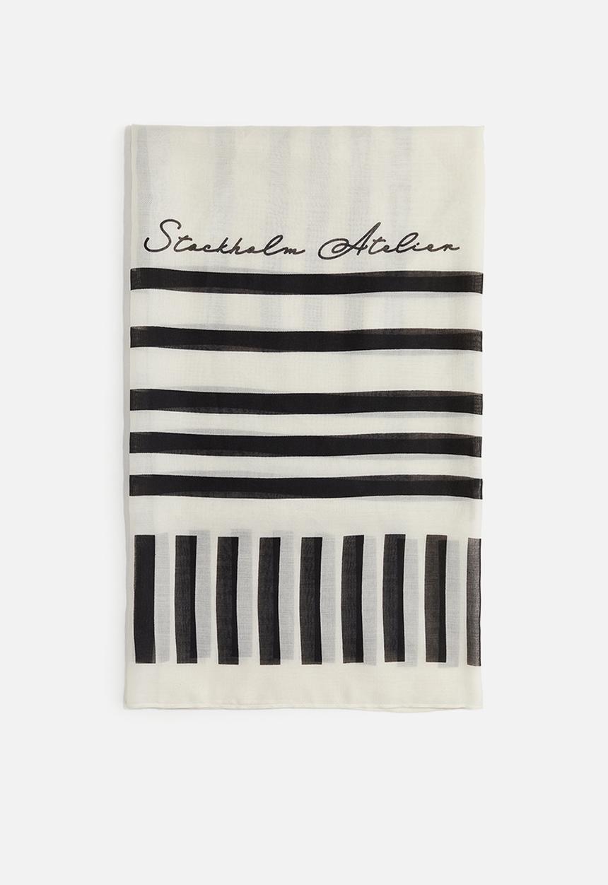 H&M - Printed blanket scarf - light beige black striped