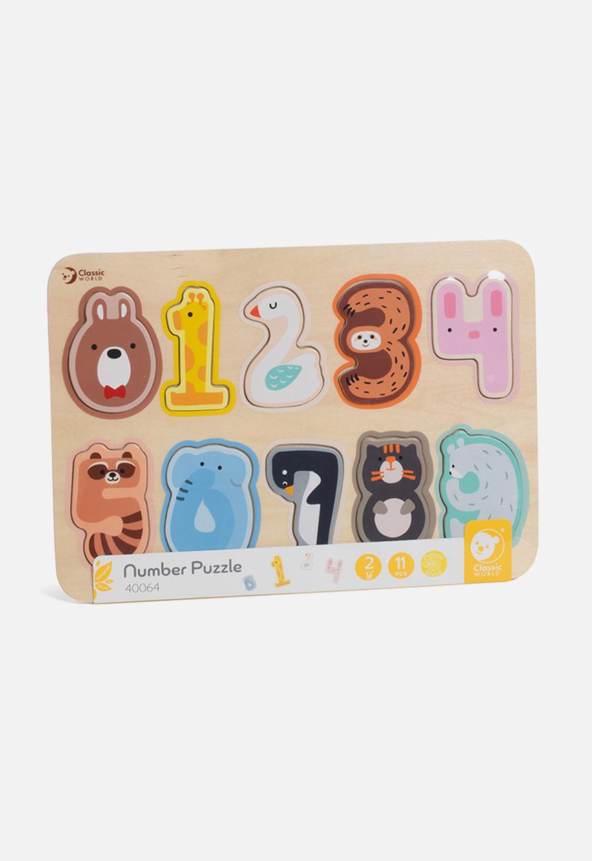 Greenbean Learning - Classic World - Wooden Numbers Puzzle - Animals - 11pcs