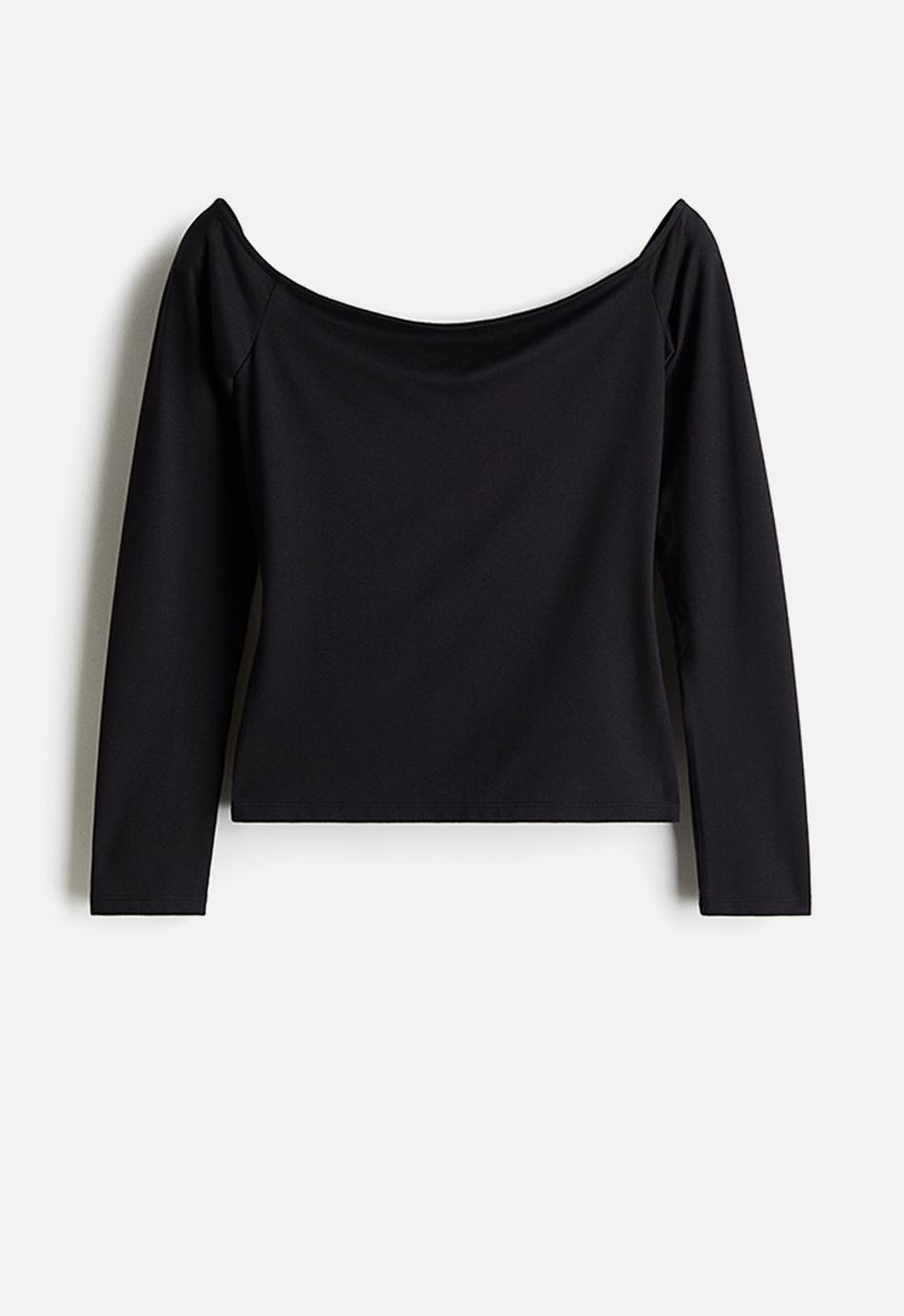 H&M - Off-the-shoulder jersey top - black