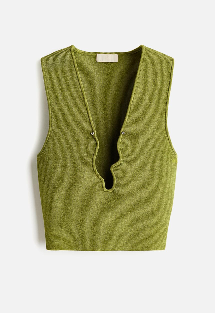 H&M - Asymmetric-neck vest top - olive green