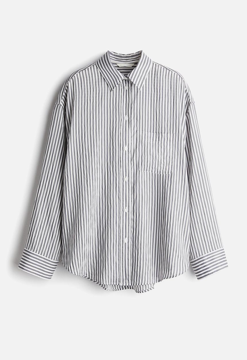 H&M - Oversized shirt - grey white striped