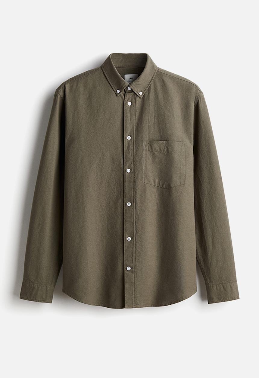 H&M - Regular fit oxford shirt - dark khaki green 