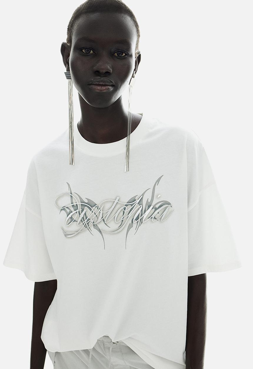 H&M - Oversized motif-detail t-shirt - cream & dystopia