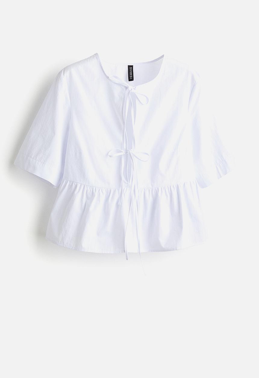 H&M - Tie-front poplin blouse - white
