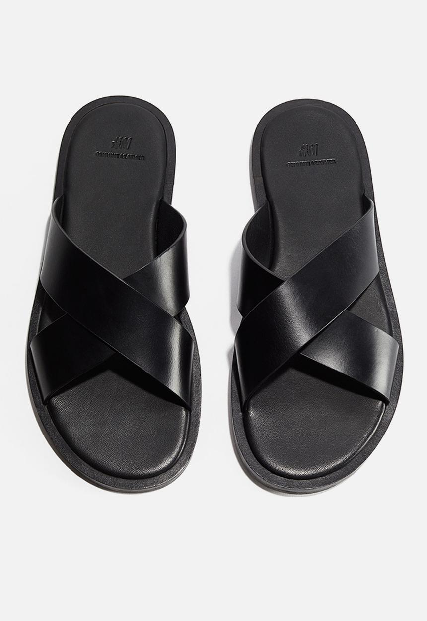 H&M - Leather slides - black