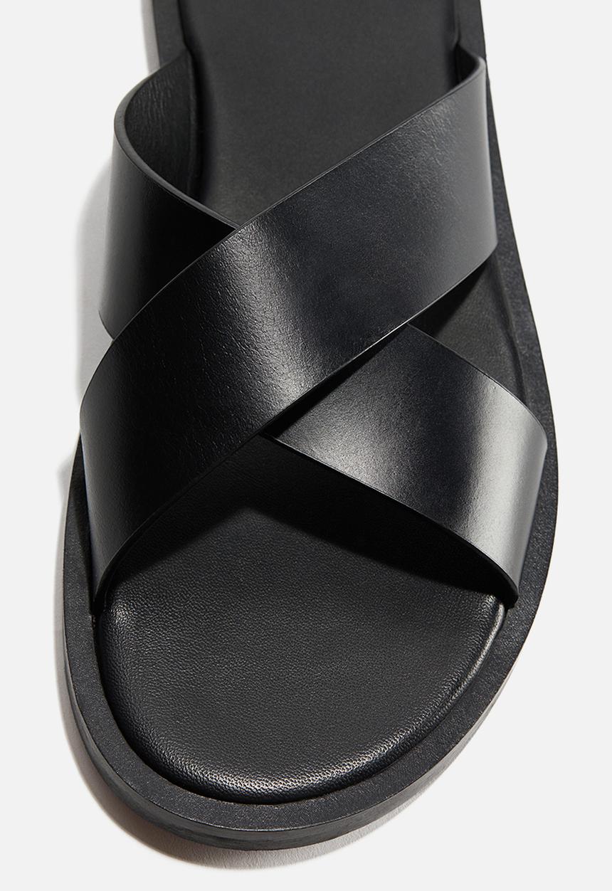 H&M - Leather slides - black