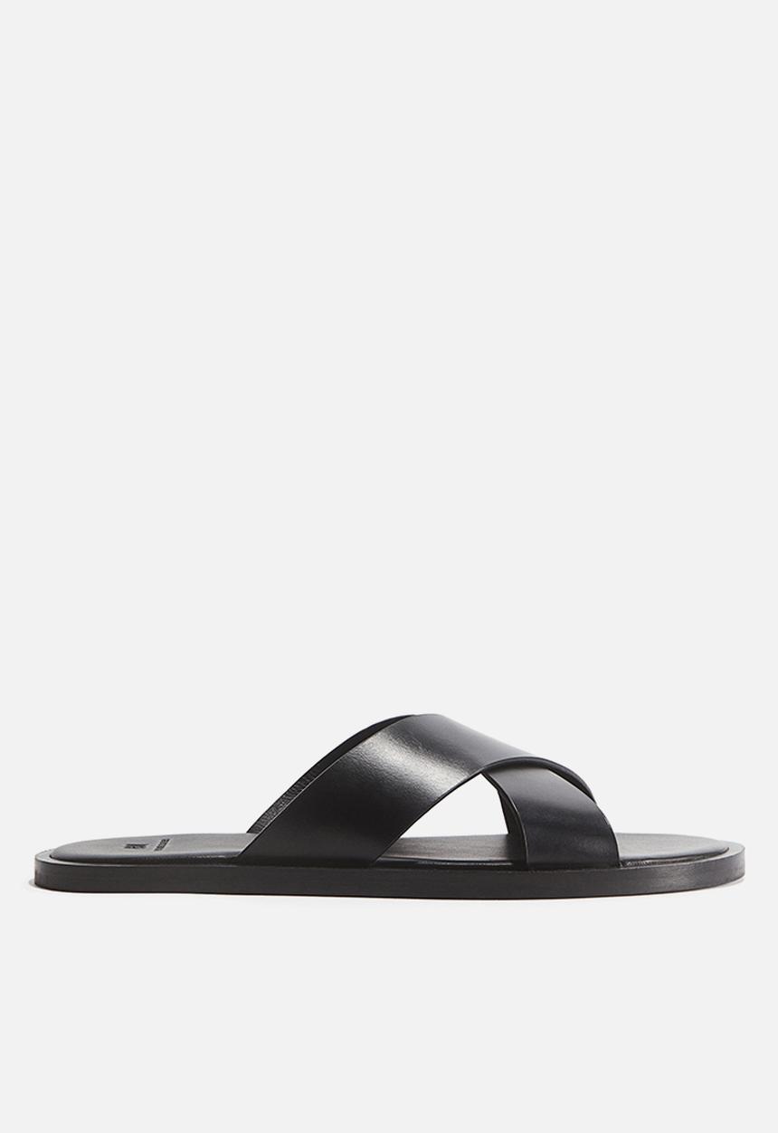 H&M - Leather slides - black