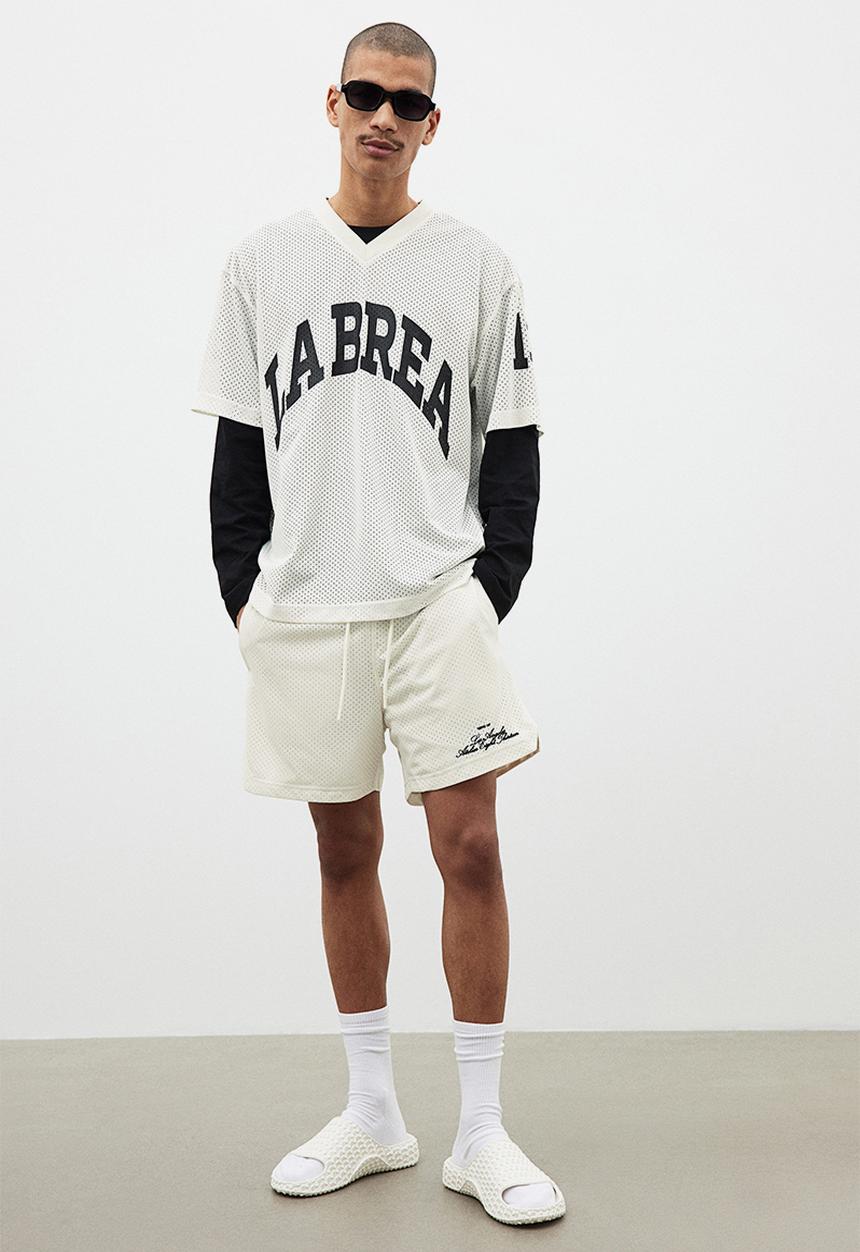 H&M - Loose fit printed mesh t-shirt - white la brea