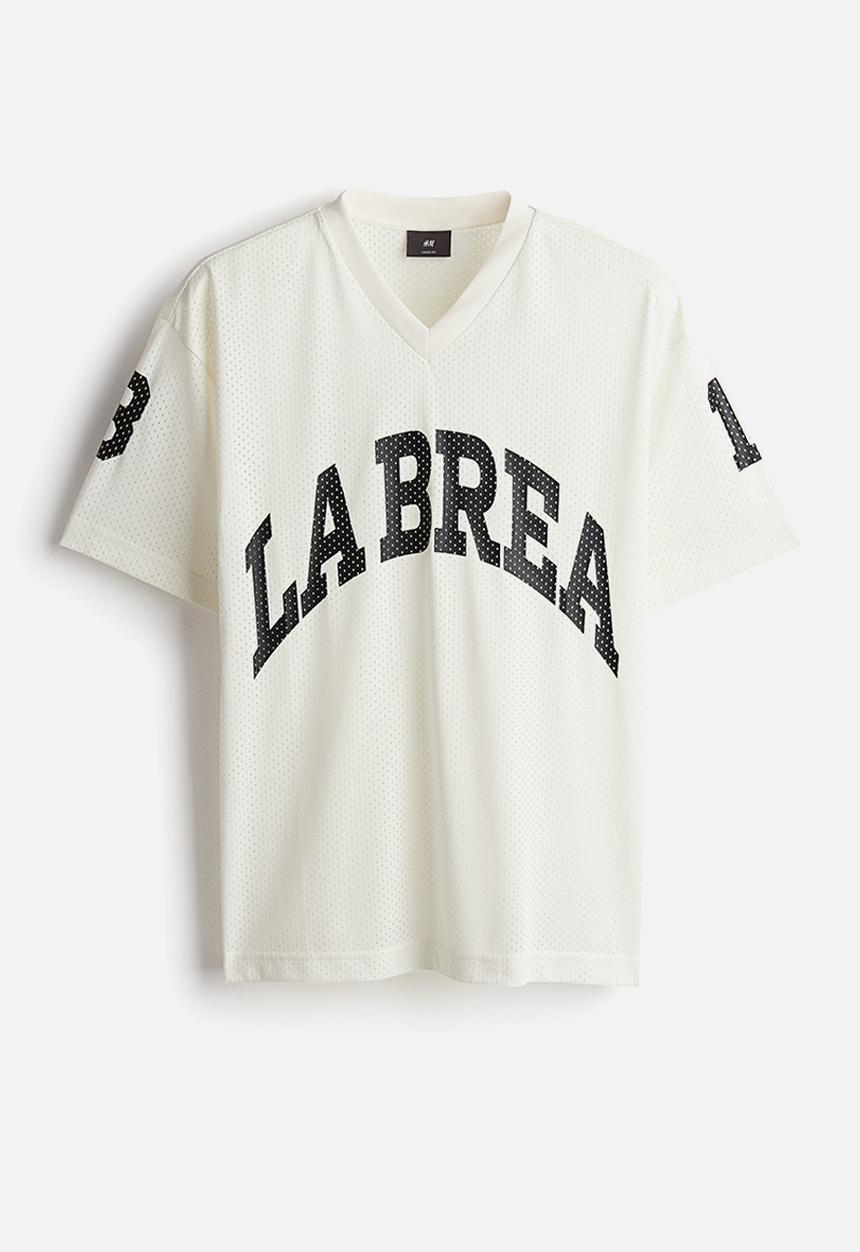 H&M - Loose fit printed mesh t-shirt - white la brea