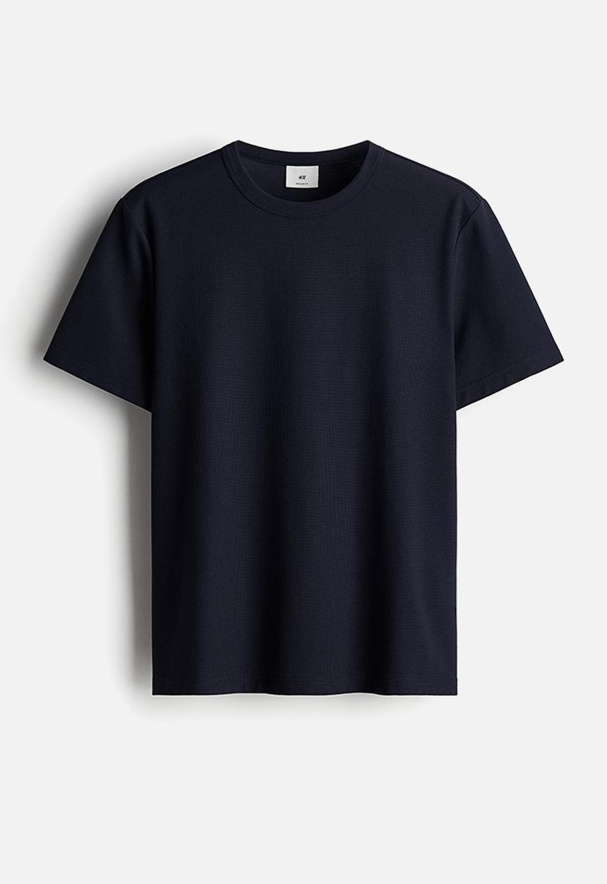 H&M - Regular fit waffled t-shirt - navy blue
