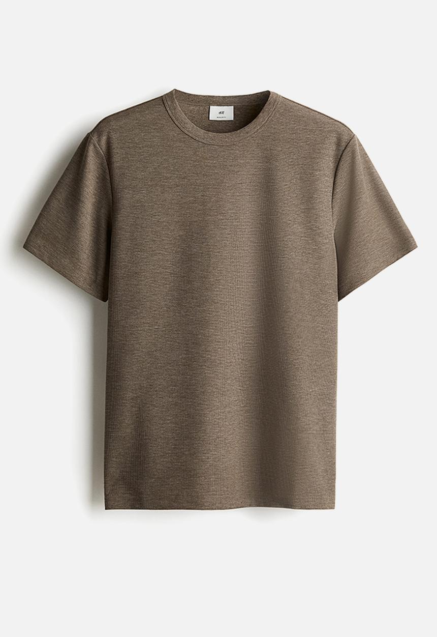 H&M - Regular fit waffled t-shirt - dark beige
