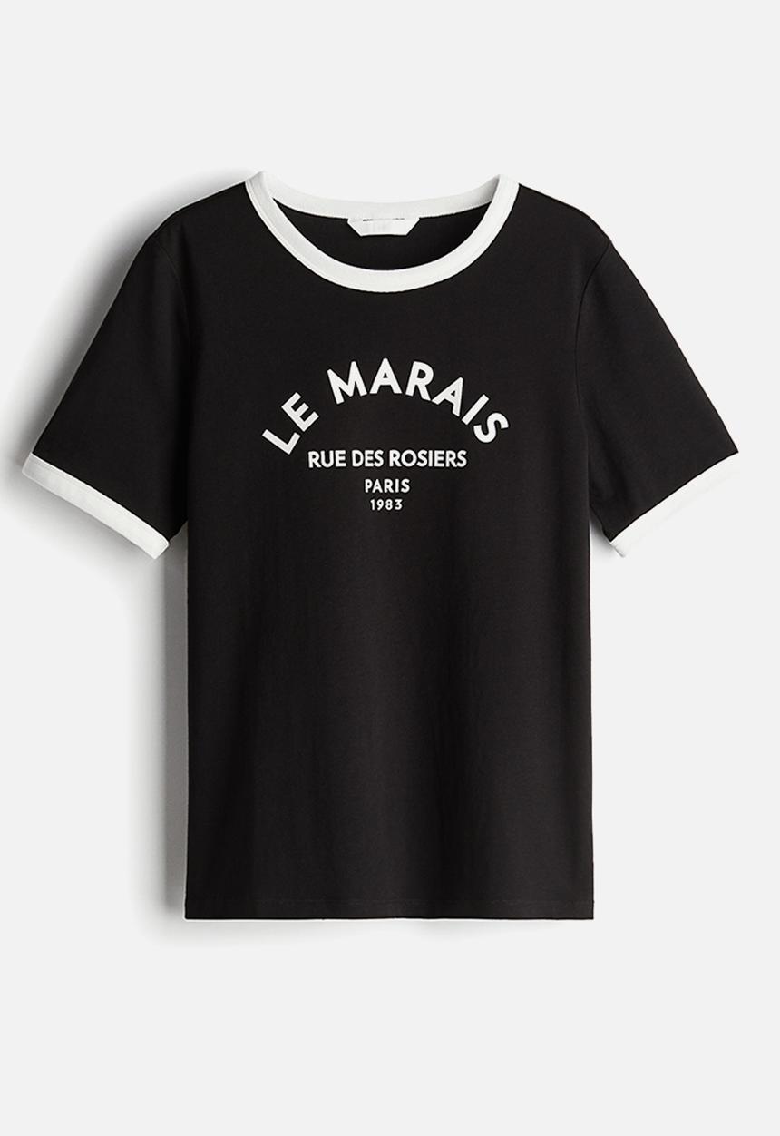 H&M - Text-motif T-shirt - black/le marais