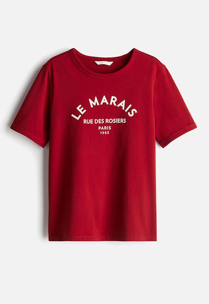 H&M - Text-motif T-shirt - red/le marais