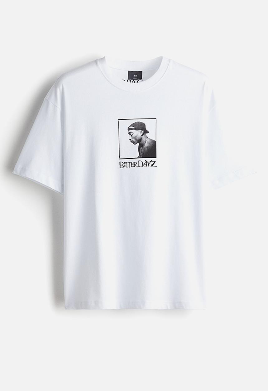 H&M - Relaxed fit t-shirt - white 2pac