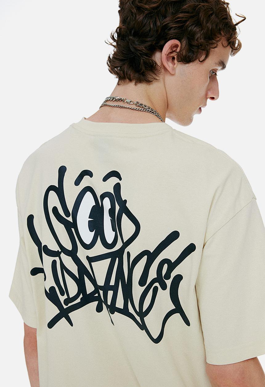 H&M - Loose fit printed t-shirt - light beige riddance