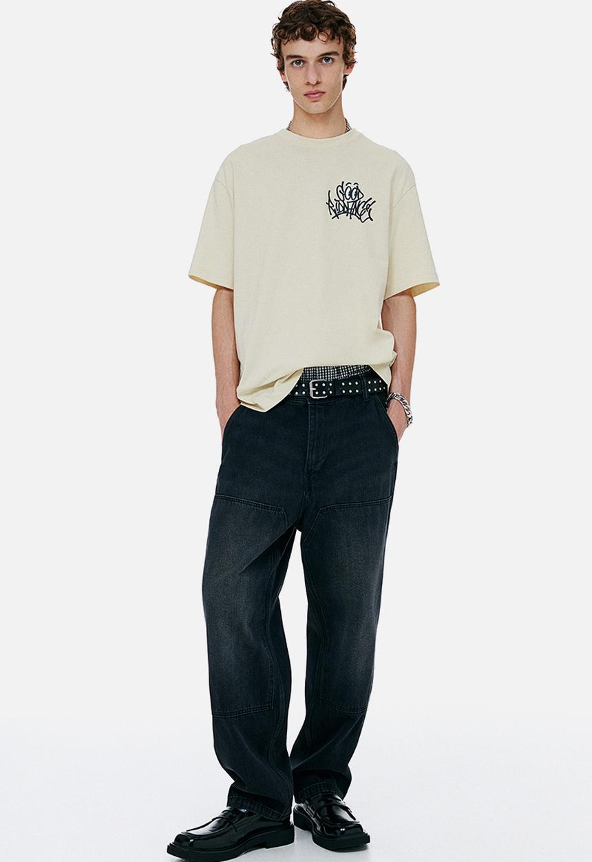 H&M - Loose fit printed t-shirt - light beige riddance