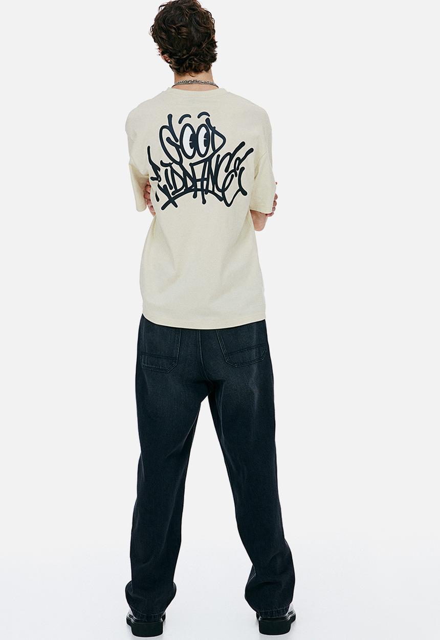 H&M - Loose fit printed t-shirt - light beige riddance