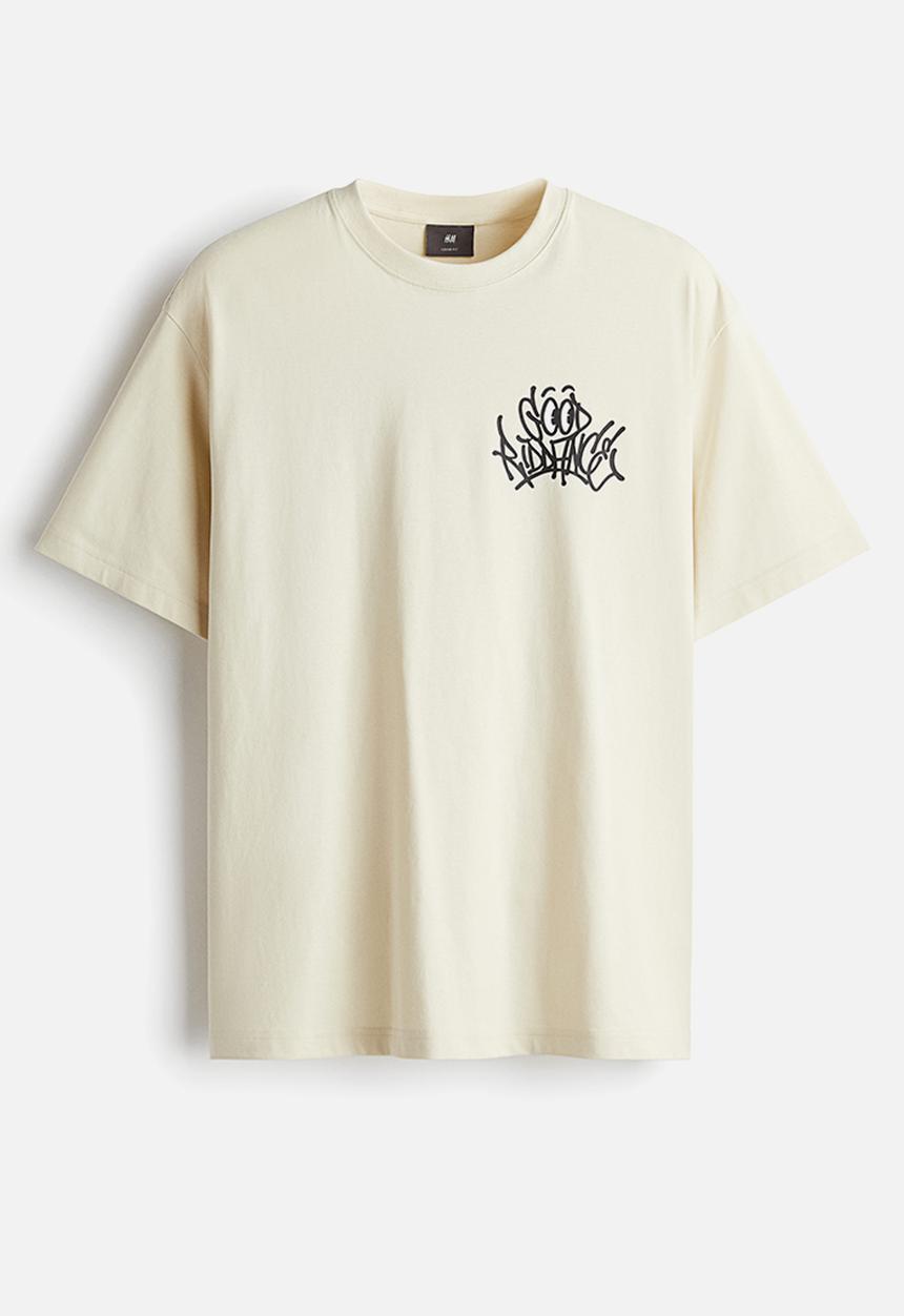 H&M - Loose fit printed t-shirt - light beige riddance