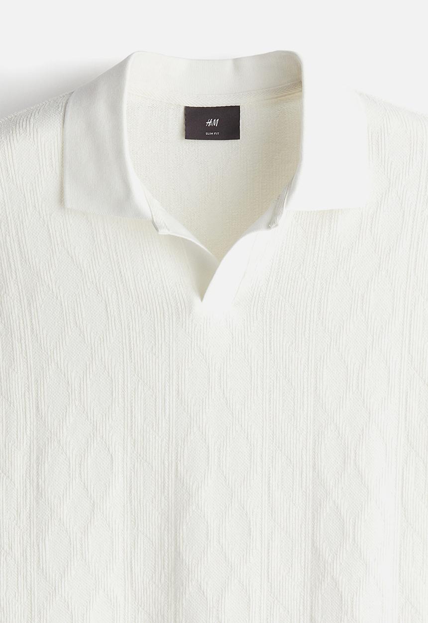 H&M - Slim fit textured polo shirt - white