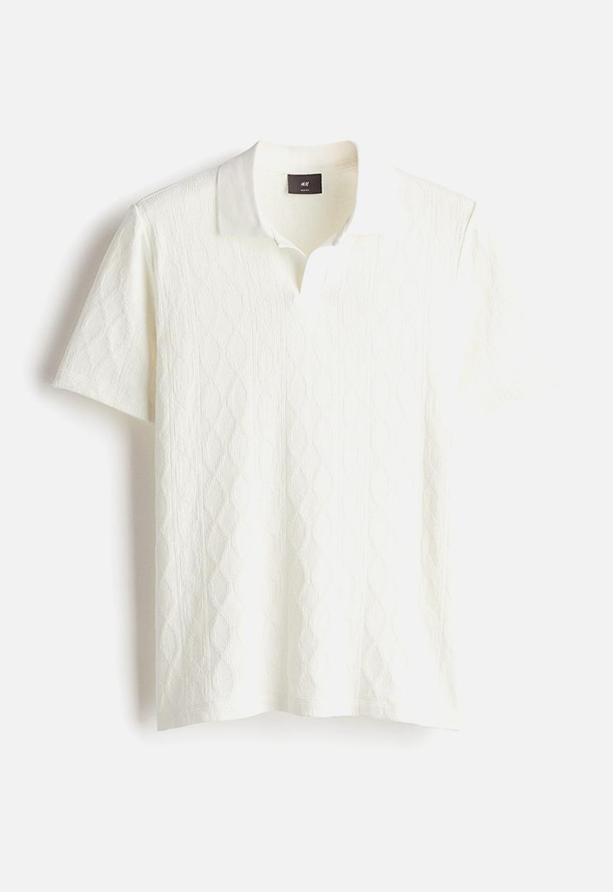 H&M - Slim fit textured polo shirt - white