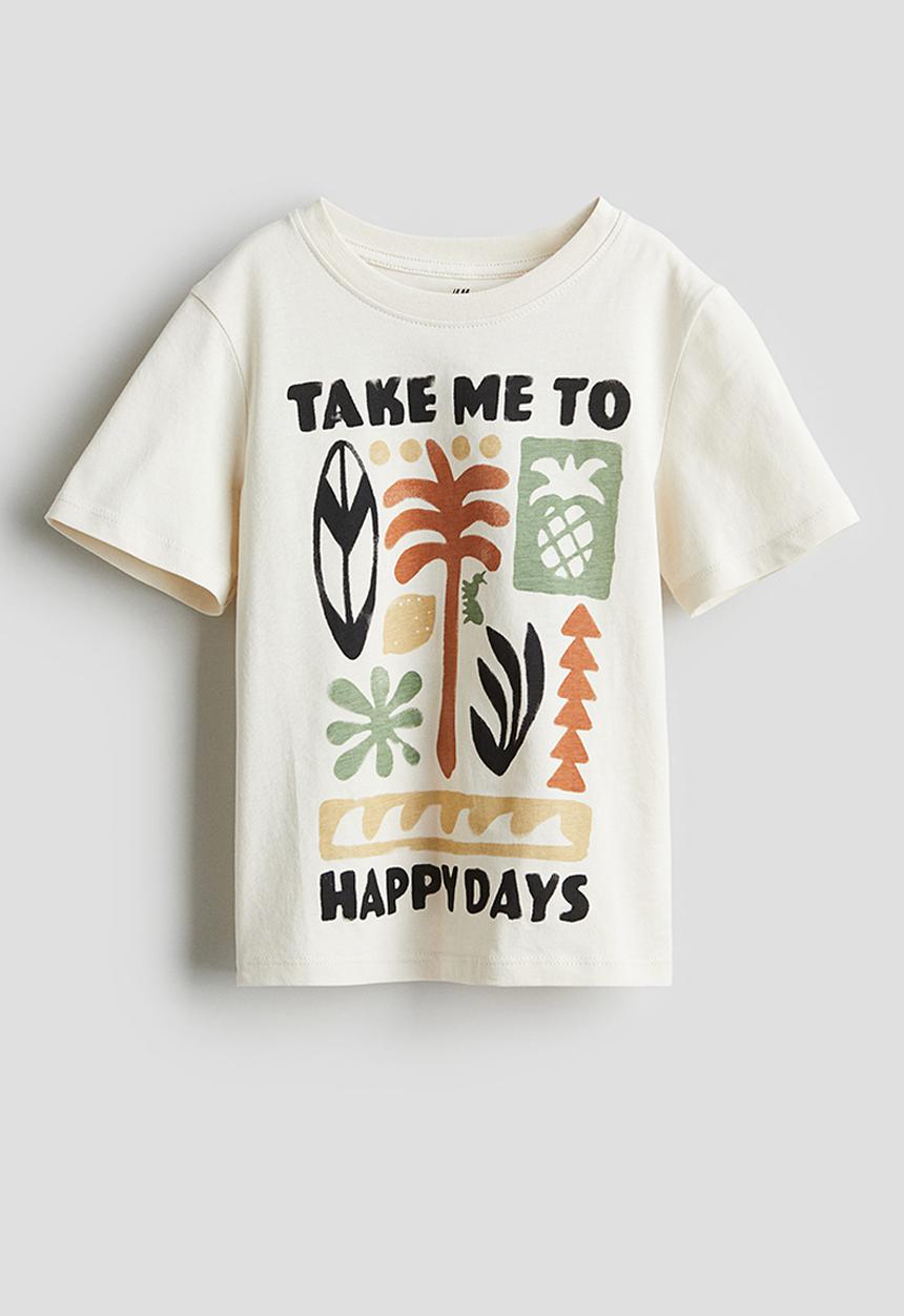 H&M - Printed T-shirt - natural white happy days