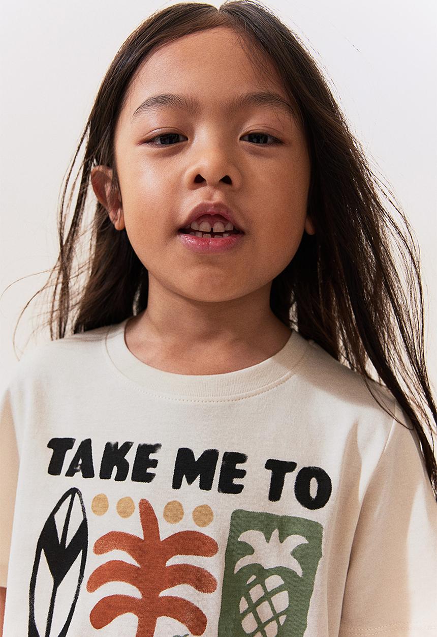 H&M - Printed T-shirt - natural white happy days