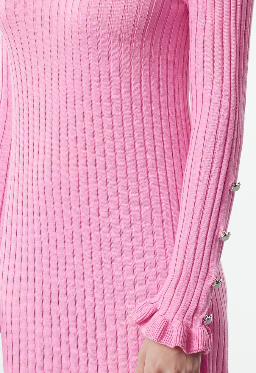 Trendyol - Ruffle skirt rib knitwear dress - pink