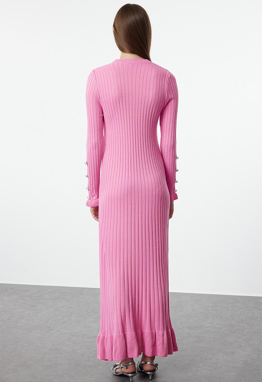Trendyol - Ruffle skirt rib knitwear dress - pink