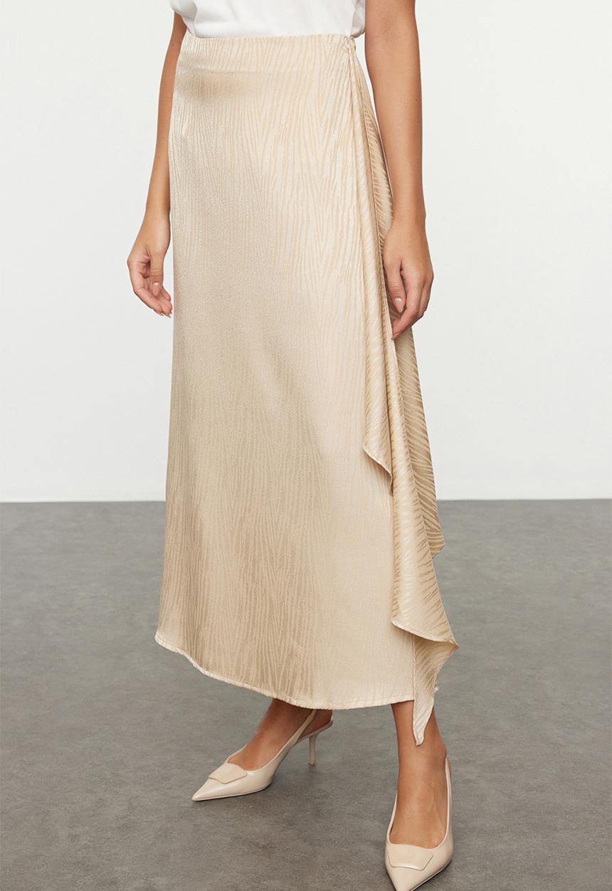 Trendyol - Self-Patterned Woven Satin Skirt - Beige 