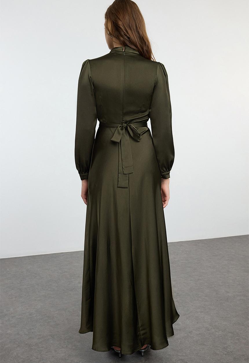Trendyol - Belt Detailed Evening Dress - Green