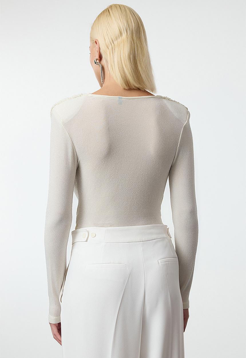 Trendyol - Glitter knitted bodysuit - ecru 