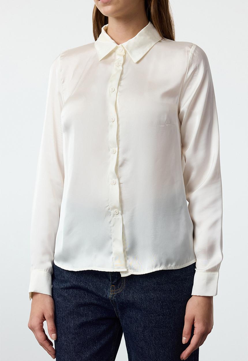 Trendyol - Satin fabric regular pattern woven shirt - white