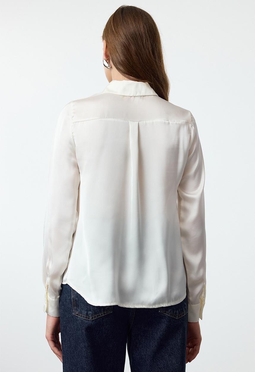 Trendyol - Satin fabric regular pattern woven shirt - white