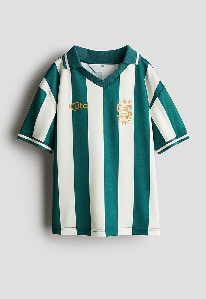 H&M - Collared football shirt - green white striped