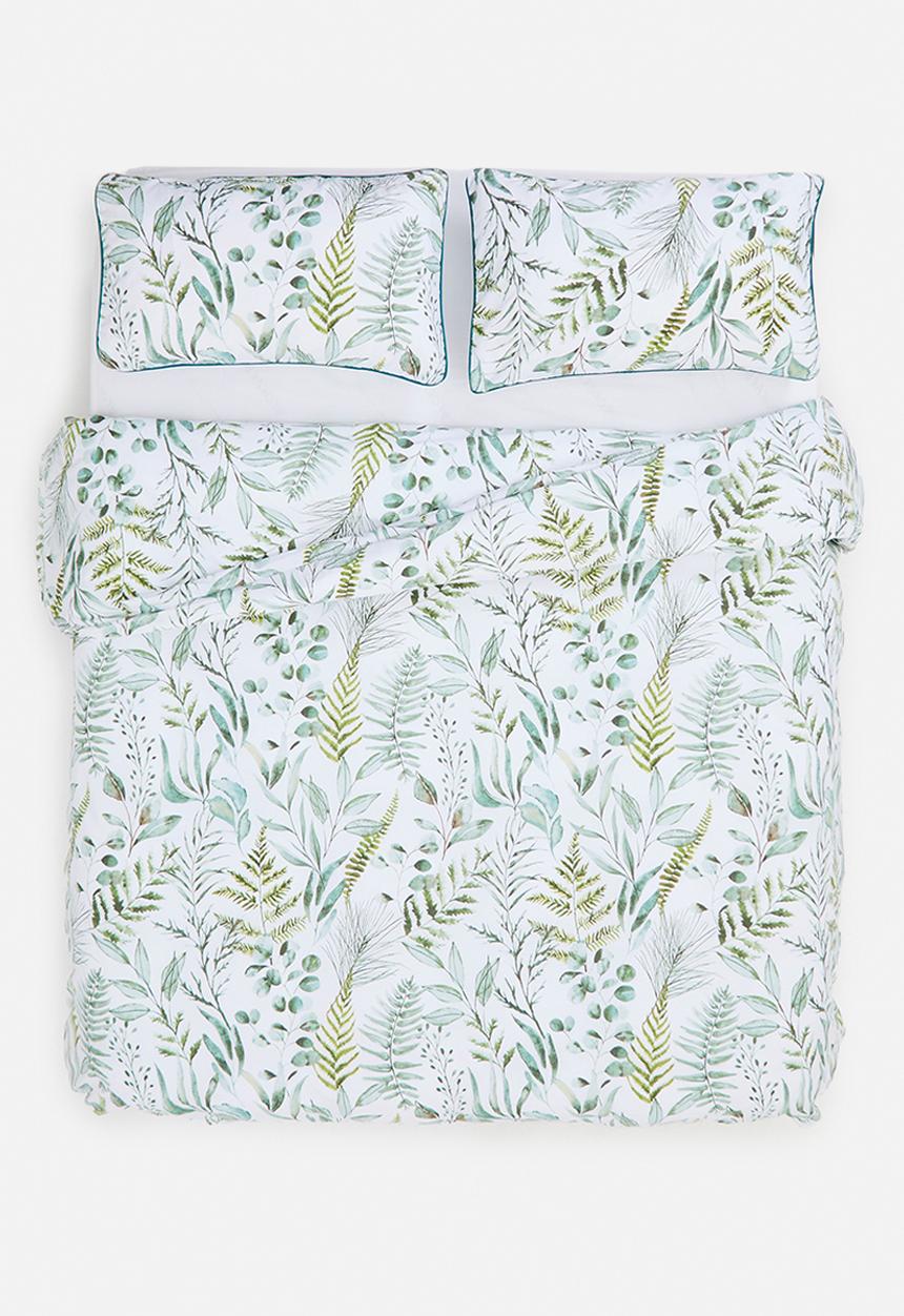 Horrockses - Elia leaves cotton blend duvet set - green