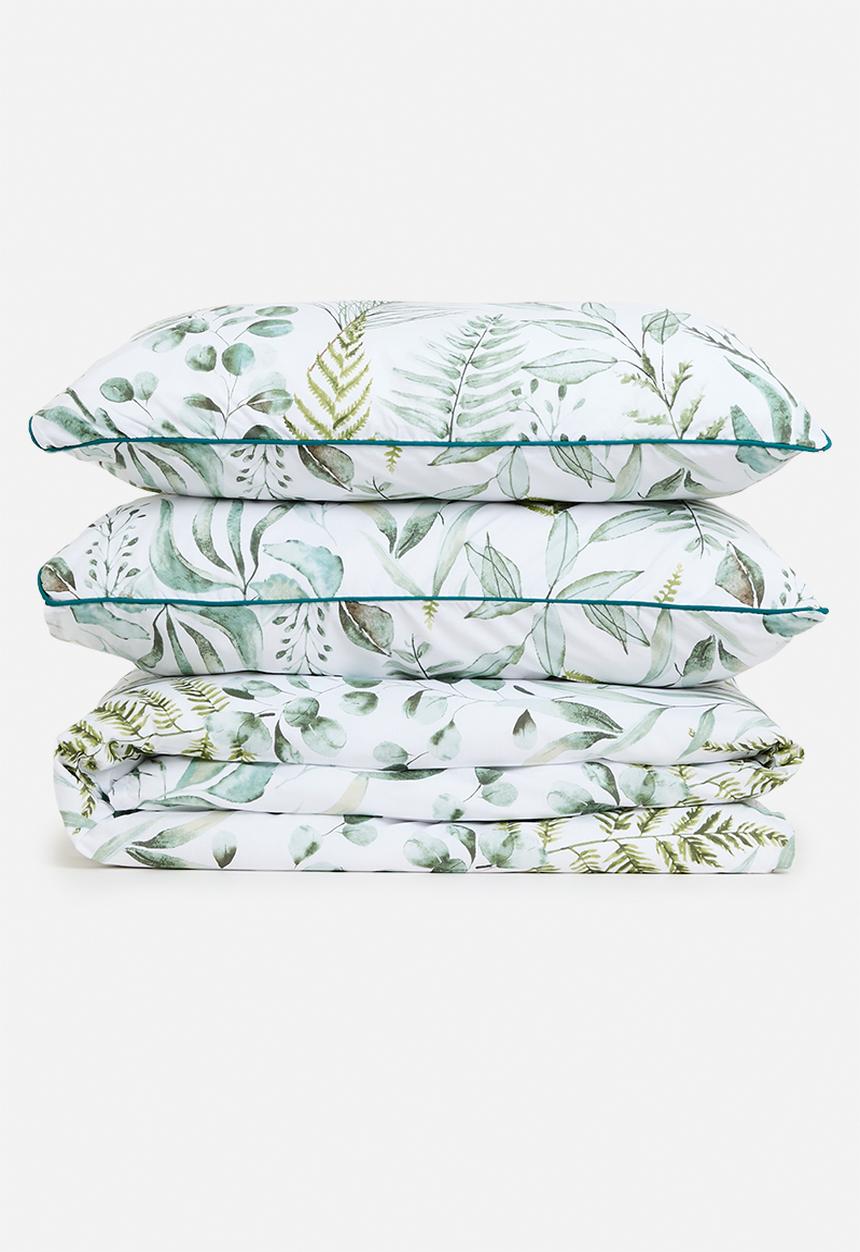 Horrockses - Elia leaves cotton blend duvet set - green