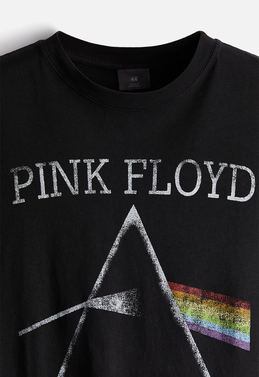 Loose fit vintage-look printed t-shirt - black/pink floyd - 1225609006