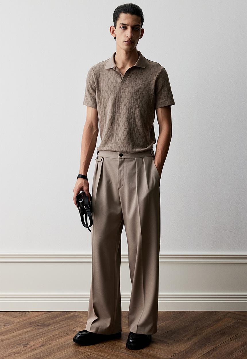 H&M - Slim fit textured polo shirt - greige