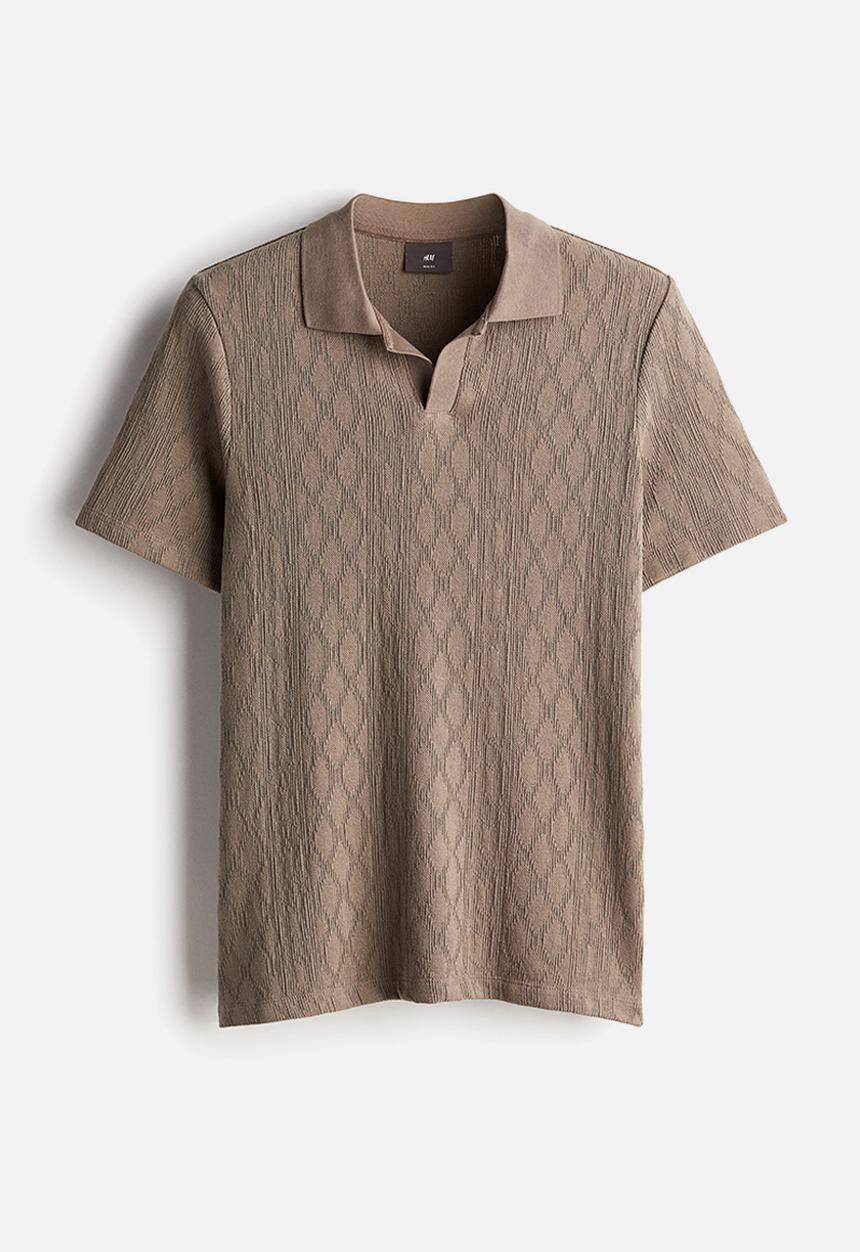 H&M - Slim fit textured polo shirt - greige