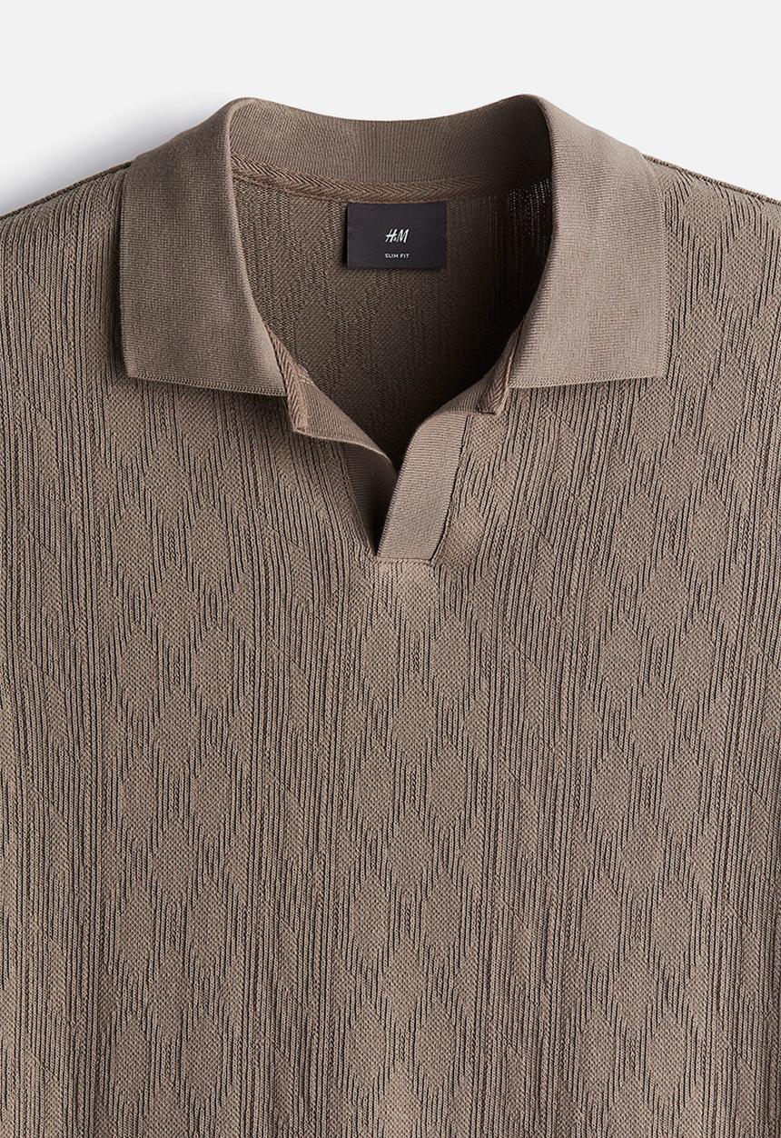 H&M - Slim fit textured polo shirt - greige