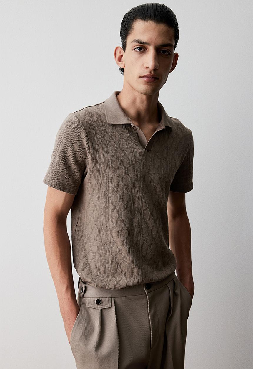 H&M - Slim fit textured polo shirt - greige