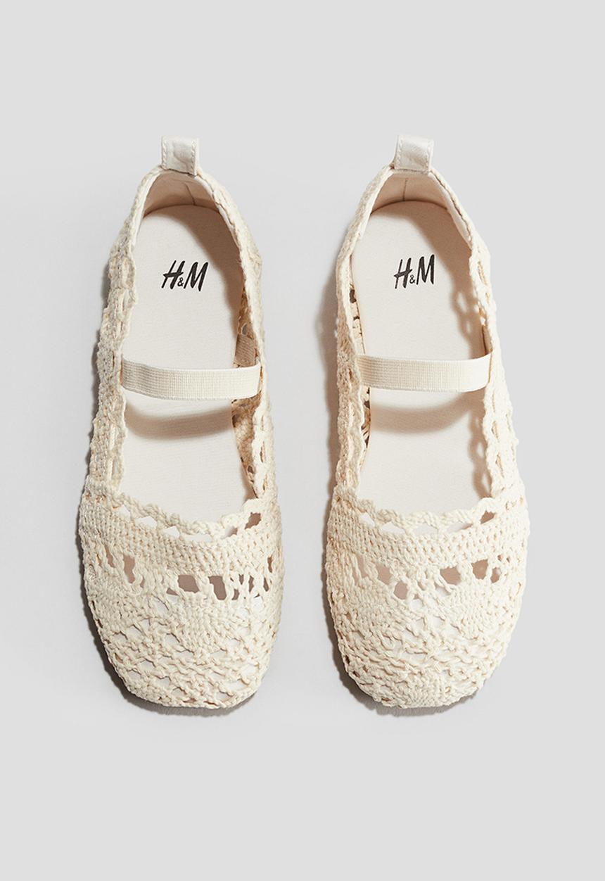H&M - Crochet-look ballet pumps - white