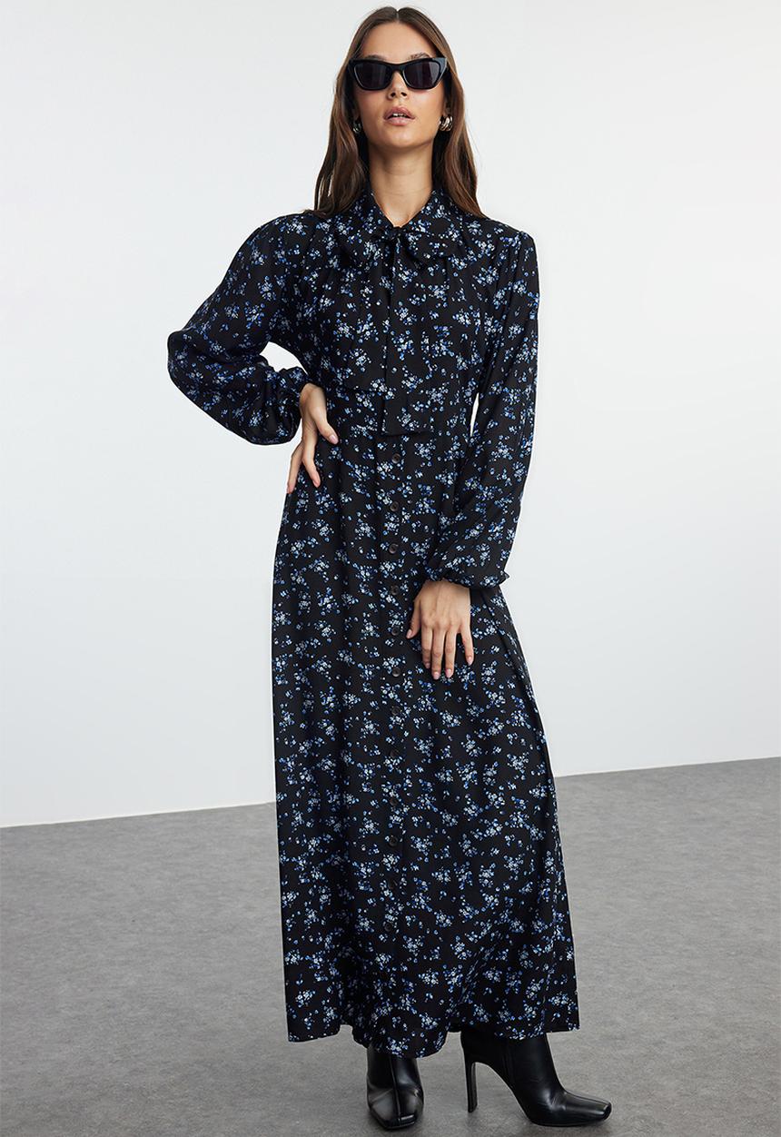 Trendyol - Black Floral Woven Shirt Dress