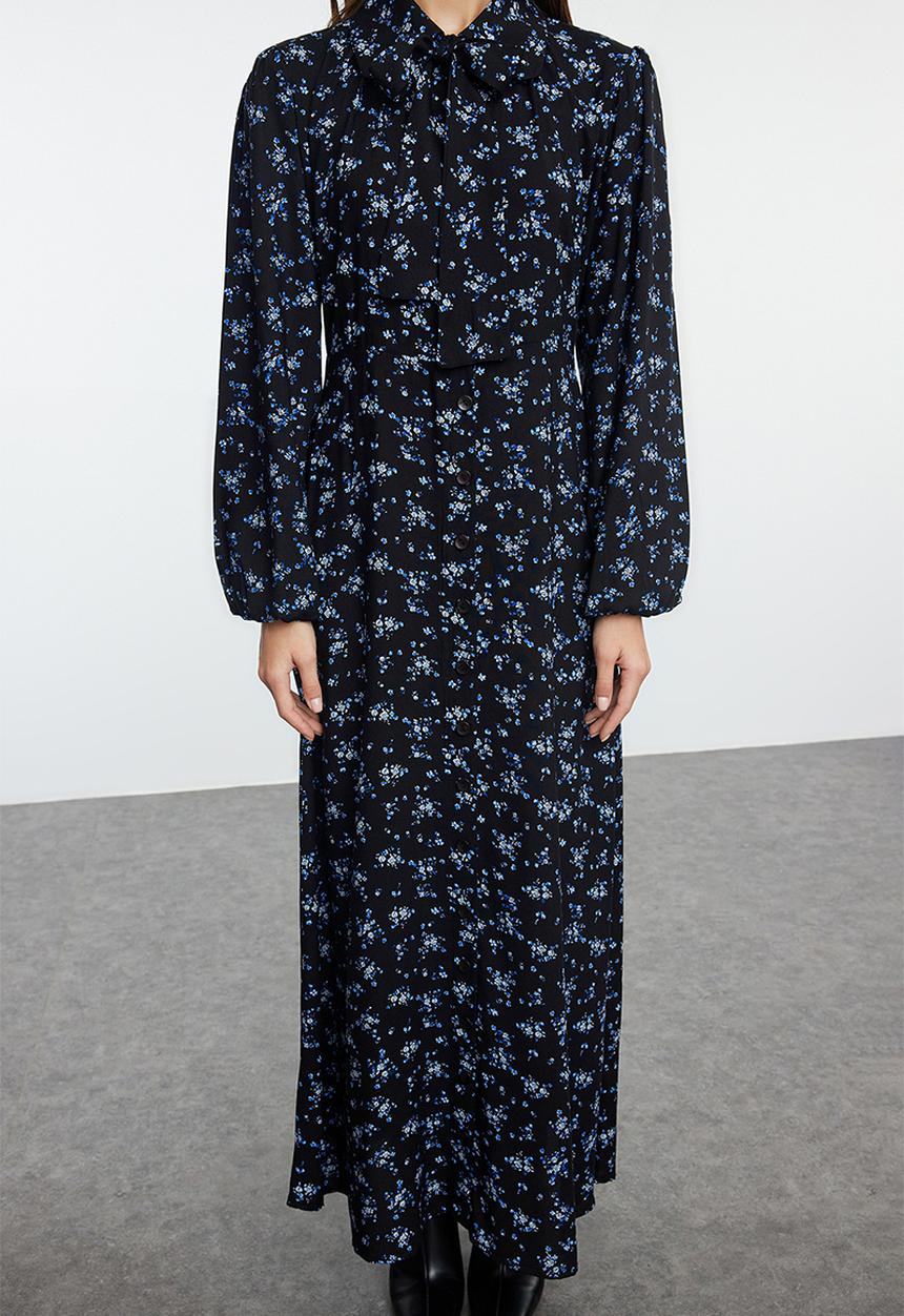 Trendyol - Black Floral Woven Shirt Dress